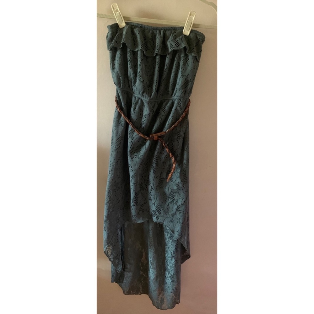 Green strapless lace dress
